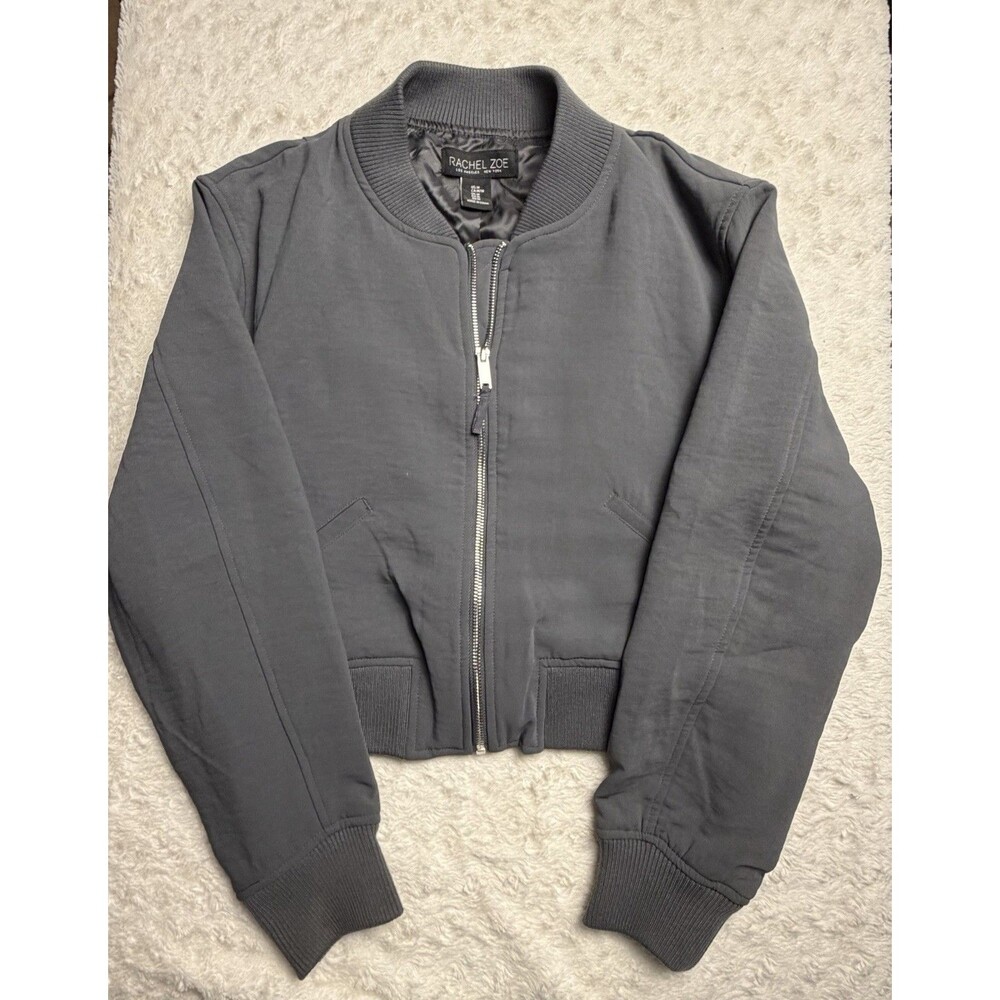 Rachel Zoe Women’s Gray Bomber Jacket Size M Zip Long Sleeve Zipped Pockets